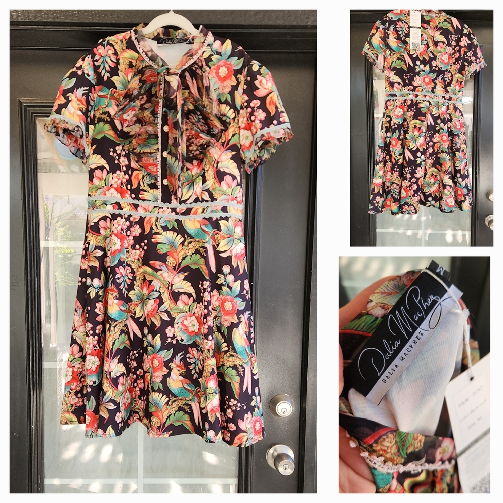 Floral Short-Sleeve Fit & Flare Dress in Black Floral - Picture 2 of 2